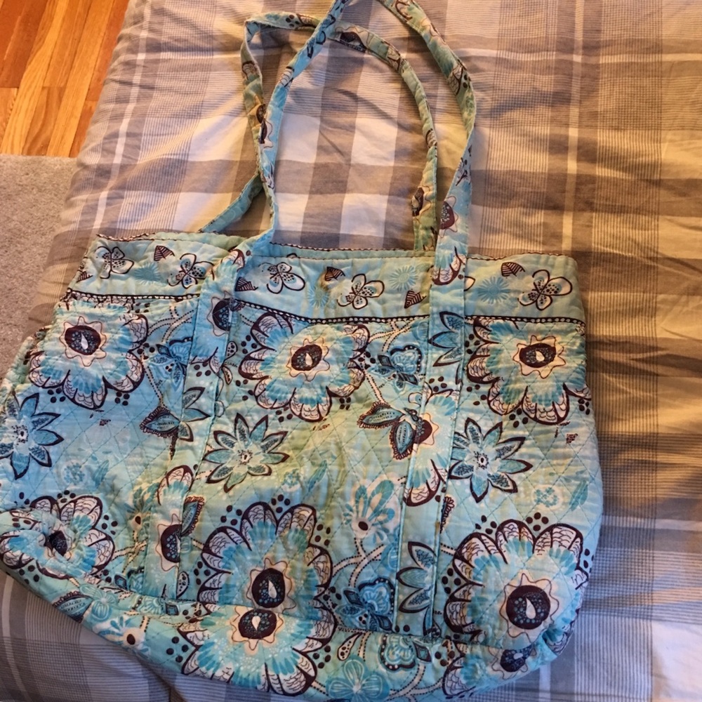 Teal Paisley Flowered Tote Bag